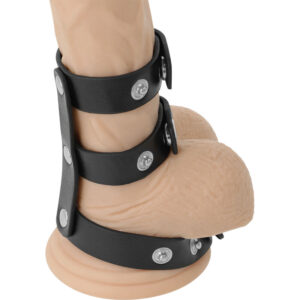 DARKNESS - DOUBLE ANNEAU DE PÉNIS ET TESTICULES EN CUIR RÉGLABLE – Image 4