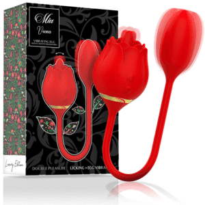MIA™ - VIENNA ROSE LÉCHANTE DOUBLE PLAISIR VIBRANTE  & OEUF VIBRANT EN SILICONE RECHARGEABLE ROUGE – Image 6