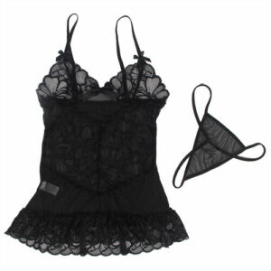 SUBBLIME - BABYDOLL BRETELLES RÉGLABLES ET DENTELLE TRANSPARENTE IMPRIMÉ FLORAL NOIR – Image 4