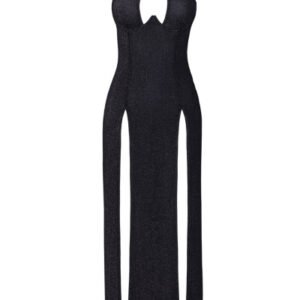 Robe longue à décolleté plongeant noire argentée - Cottelli PARTY – Image 3